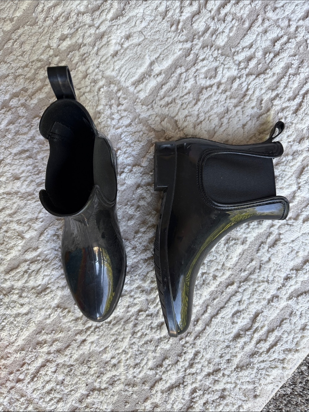 INC International Concepts Black Gloss Chelsea Rain Ankle Boots